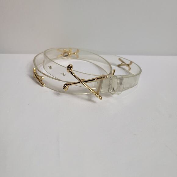 Vintage Golf Belts Women's Italian Leather Sz Small Black & Clear Gold Hardware - Picture 12 of 14